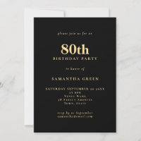 Minimalista Texto Oro Negro 80 cumpleaños fiesta