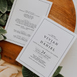Invitación Minimalista Todo En Un Boda<br><div class="desc">Esta minimalista invitación a la boda es perfecta para un boda sencillo. El moderno diseño romántico presenta una tipografía clásica en blanco y negro, acompañada de una caligrafía rústica y elegante con un estilo de letra a mano vintage. Personalizable de cualquier color. Mantenga el diseño simple y elegante, tal como...</div>