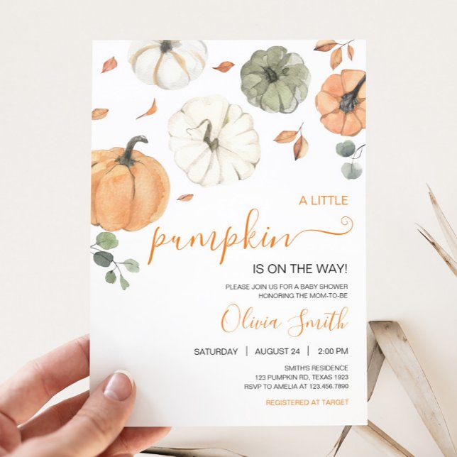 Invitación Minimalista un pequeño Baby Shower de calabaza (A Little Pumpkin Baby Shower Invitation)