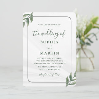 Invitación Minimalista Verde Acuarela Eucalipto Elegante 