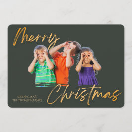 Invitación Minimalista Verde Dorado Feliz Navidad Letra a Man
