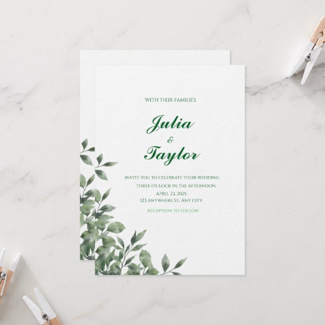 Invitación Minimalista Verde Suave (Anverso/Reverso In Situ)