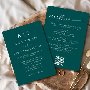 Invitación Minimalista verde verde azulado todo en un código 