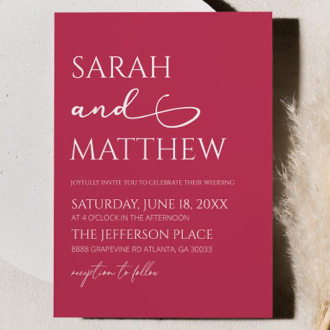 Invitación Minimalista Viva Magenta Simple Boda Elegante (Subido por el creador)