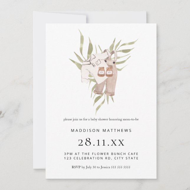 Invitación Minimalista Watercolor Boy Boho Baby Shower (Anverso)
