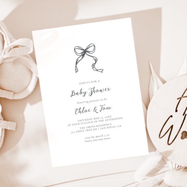 Invitación Minimalista Whimsical Bow Baby Shower (Subido por el creador)