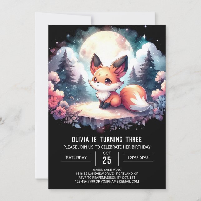 Invitación Minimalista Whimsical Fox Birday digital (Anverso)
