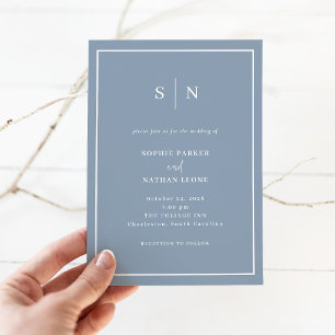 Invitación Minimalista y Chic Boda Azul Polvo con Borde