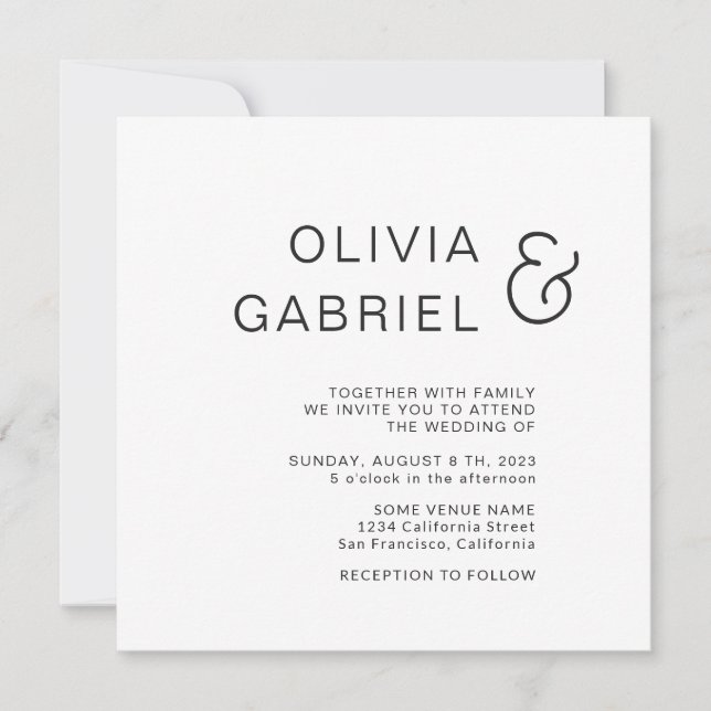 Invitación Minimalista y elegante. Boda blanco moderno (Anverso)