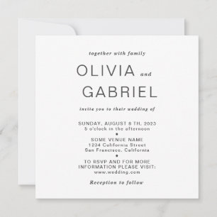 Invitación Minimalista y elegante. Boda blanco negro moderno