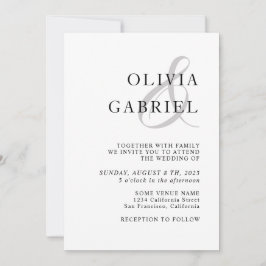 Invitación Minimalista y elegante. Boda blanco y negro modern