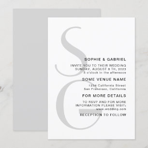 Invitación Minimalista y elegante. Boda de monograma tipográf