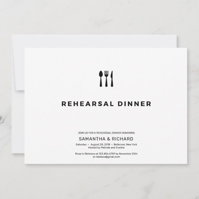 Invitación Minimalista y elegante cena de ensayo (Anverso)