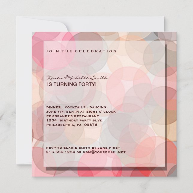 Invitación Minimalista y moderna 40ª fiesta de cumpleaños (Anverso)