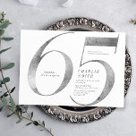 Invitación Minimalista y moderna plata falsa 65 años<br><div class="desc">Moderna invitación minimalista para la fiesta de cumpleaños número 65, con elegantes detalles de Relieve metalizado de color falso plateado número 65 y detalles de su fiesta en el clásico estilo serif y color gris, sencillo y elegante, gran sorpresa invitación de cumpleaños para adultos. el color de fondo puede cambiarse...</div>