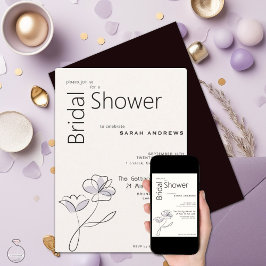 Invitación Minimalista y moderno plumaje y buff floral