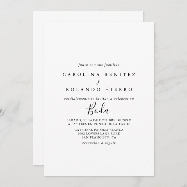 Invitación Minimalista y Sencilla de Boda (Anverso / Reverso)