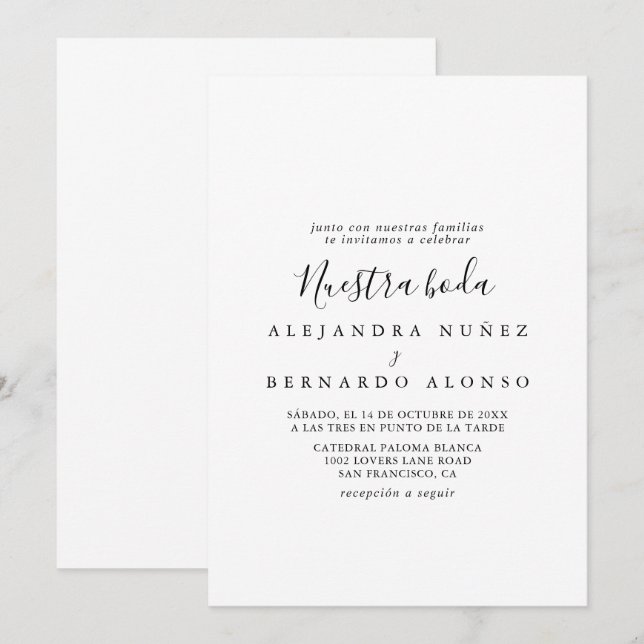 Invitación Minimalista y Sencilla de Nuestra Boda (Anverso / Reverso)
