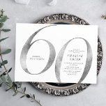 Invitación Minimalistas modernos faux plata 60 cumpleaños<br><div class="desc">Moderna invitación minimalista para la fiesta de cumpleaños número 60, con elegantes detalles de Relieve metalizado de color falso plateado número 60 y detalles de su fiesta en el clásico serif y color carbón vegetal, simple y elegante, gran sorpresa, invitación de cumpleaños para adultos. el color de fondo puede cambiarse...</div>