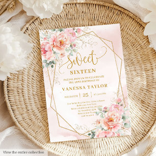 Invitación Minimalistas Peonies de Oro Rosa Pálido Dulce 16 I