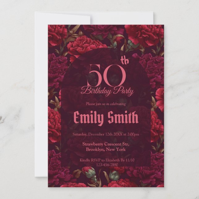 Invitación Minimalistic Carnation Accent 80Th Birthday (Anverso)