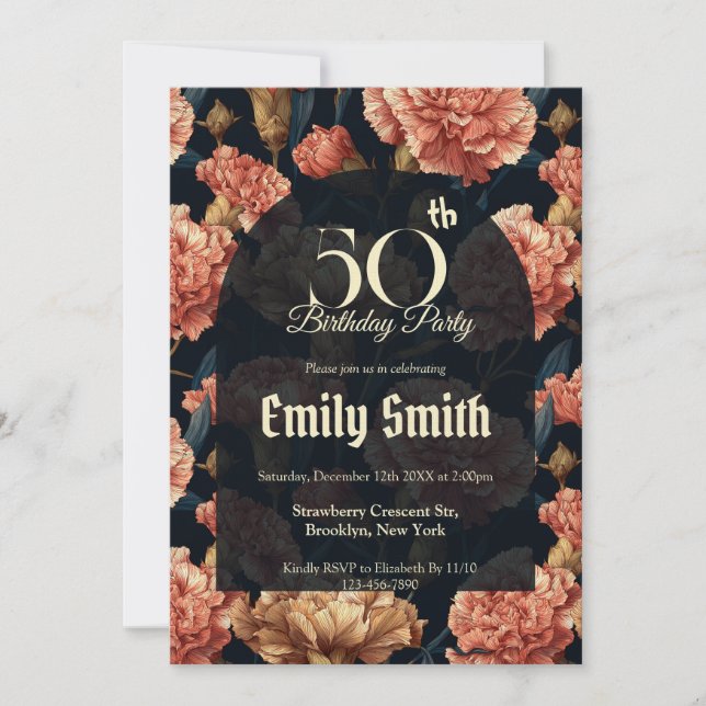 Invitación Minimalistic Carnation Sparkle 50Th Birthday (Anverso)