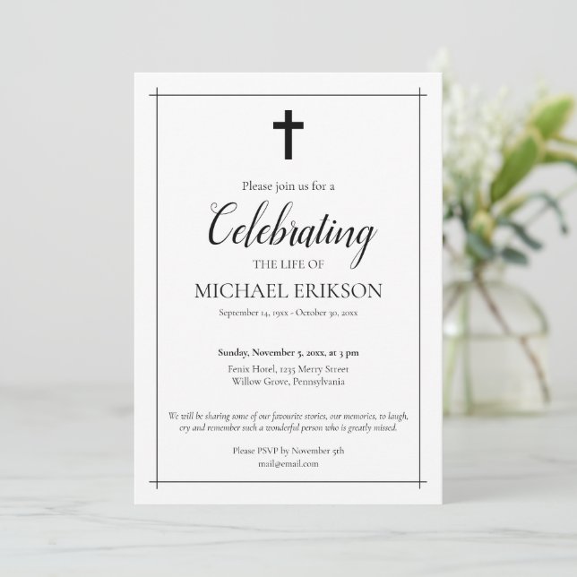 Invitación Minimalistic Celebration of Life Latin Cross (Anverso de pie)