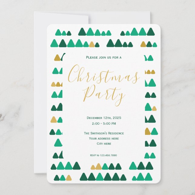 Invitación Minimalistic Green & Golden Woods Christmas 5"x7" (Anverso)
