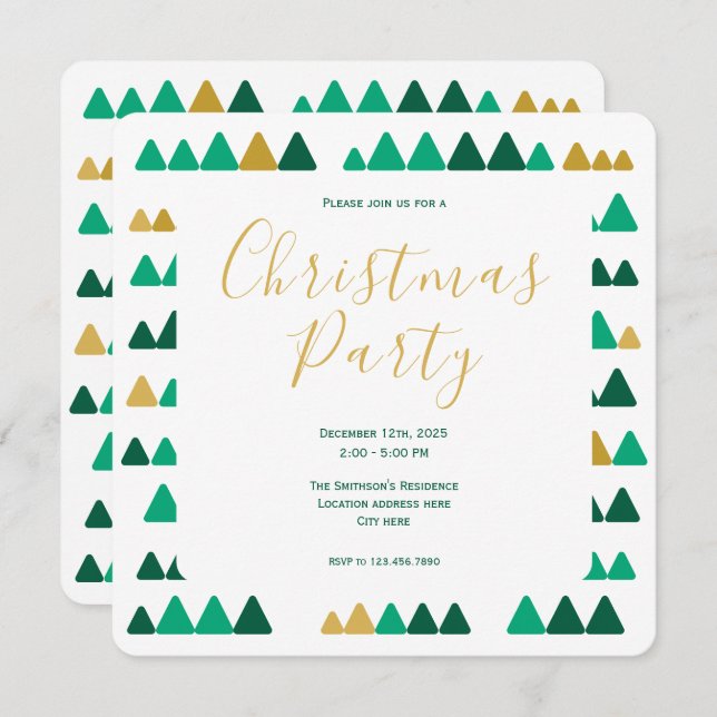 Invitación Minimalistic Green & Golden Woods Christmas Square (Anverso / Reverso)