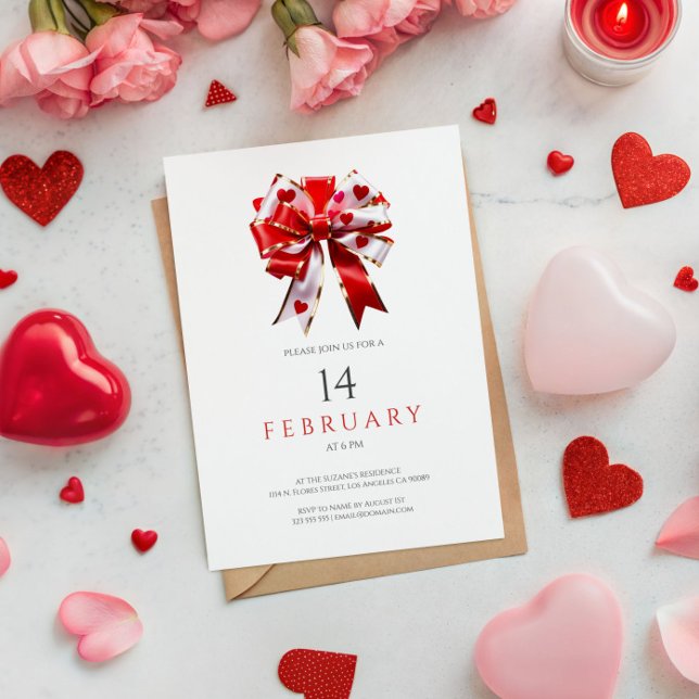 Invitación Minimalistic Hearts Bow Tie Valentine's Party  (Subido por el creador)