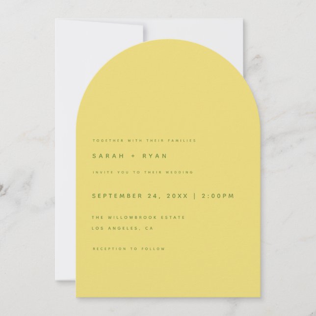 Invitación Minimalistic Modern Lemon Yellow Arch Wedding (Anverso)
