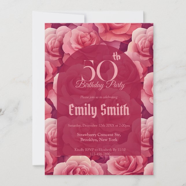 Invitación Minimalistic Rose Floral 50Th Birthday (Anverso)