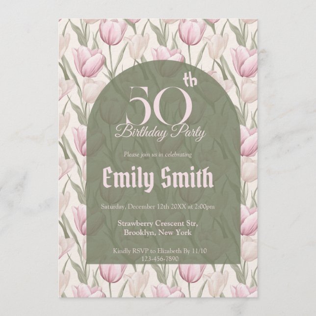 Invitación Minimalistic Tulip Themed Custom Birthday (Anverso)