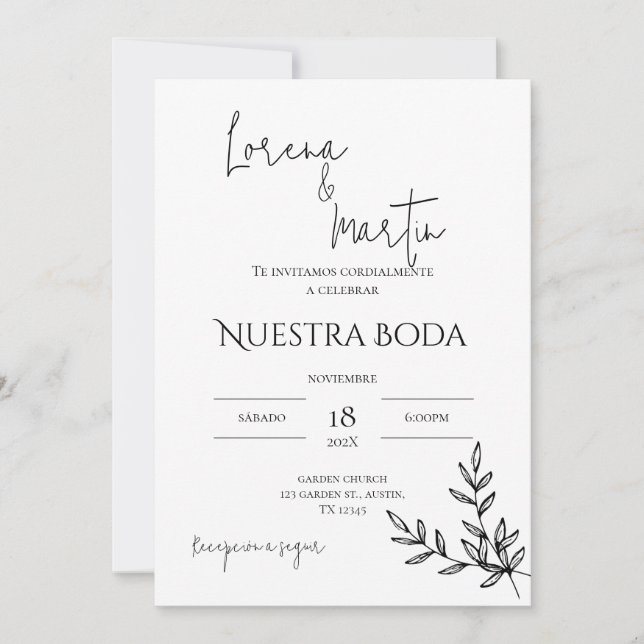 Invitación Minimalistic Wedding Invitation in Spanish (Anverso)