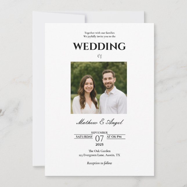 Invitación Minimalistic Wedding Invitation with Couple Photo  (Anverso)