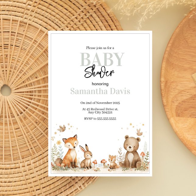 Invitación Minimalistic Woodland Animals Baby Shower (Subido por el creador)