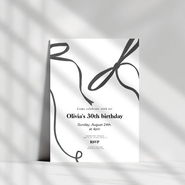 Invitación Minimalst black bow 30th birthday (Subido por el creador)