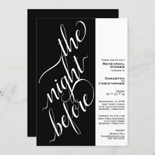 Invitación Mínimo 2 panel Boda ensayo Cena Negro