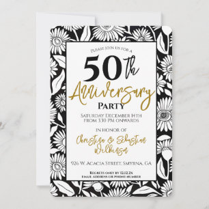 Invitación Mínimo 50 aniversario Boda Fiesta Oro Negro