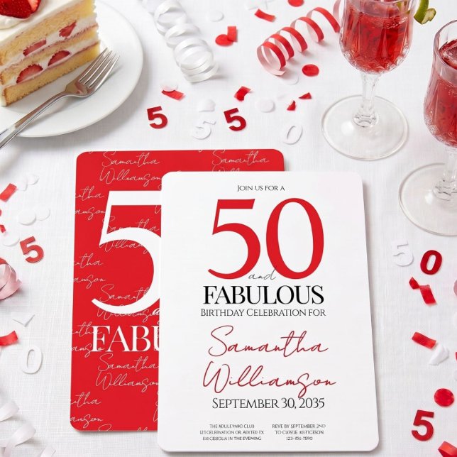 Invitación Mínimo 50 y Fabuloso Cumpleaños 50 Rojo (Subido por el creador)