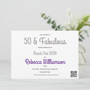 Invitación Mínimo 50 y Fabuloso Cumpleaños 50 Rosa