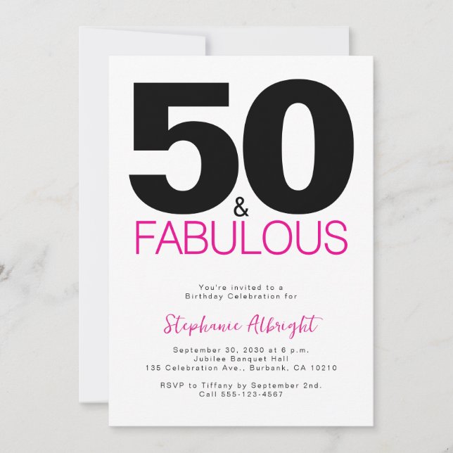 Invitación Mínimo 50 y fabuloso Cumpleaños 50 rosa fiesta I (Anverso)