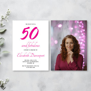 Invitación Mínimo 50 y Fabuloso Cumpleaños Foto Rosa
