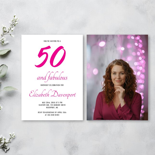 Invitación Mínimo 50 y Fabuloso Cumpleaños Foto Rosa (Subido por el creador)