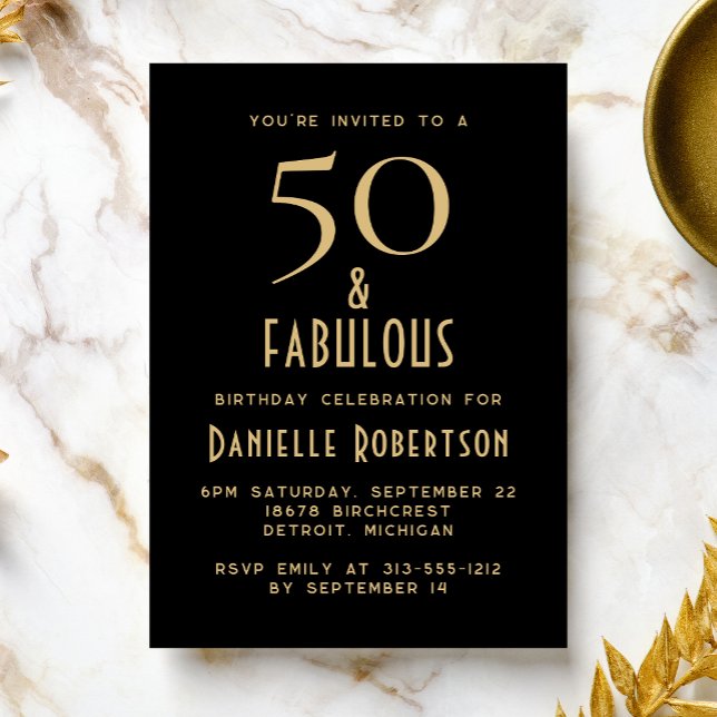 Invitación Mínimo 50 y fabuloso cumpleaños negro 50 (Subido por el creador)