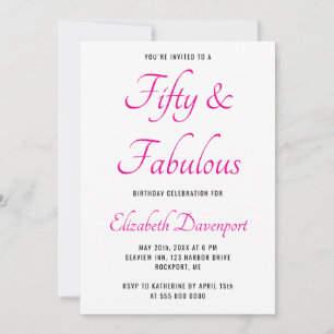 Invitación Mínimo 50 y Fabuloso Cumpleaños Negro y Rosa