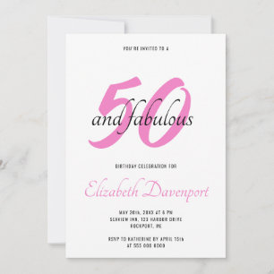 Invitación Mínimo 50 y Fabuloso Cumpleaños Negro y Rosa
