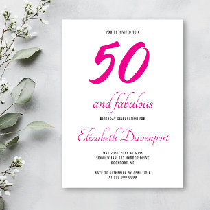 Invitación Mínimo 50 y Fabuloso Cumpleaños Negro y Rosa