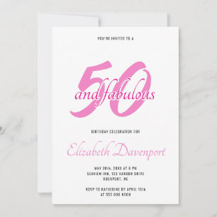 Invitación Mínimo 50 y Fabuloso Cumpleaños Negro y Rosa