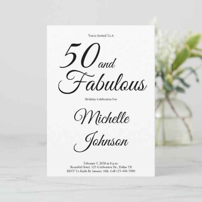 Invitación Mínimo 50 y fabuloso cumpleaños número 50 (Anverso de pie)